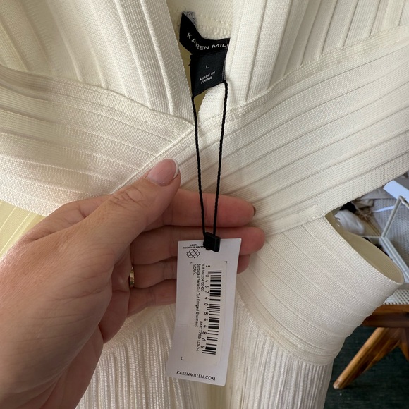 Karen Millen White Bandage V Neck Cut Out Fringed Swimsuit - Picture 5 of 7